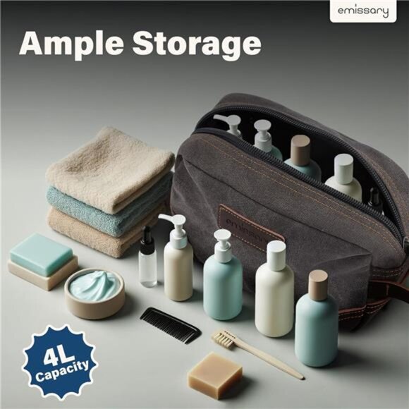 Mens Canvas Toiletry Bag Travel Dopp Kit Shaving Kit Water Resistant Bathroom Ba - Picture 5 of 7